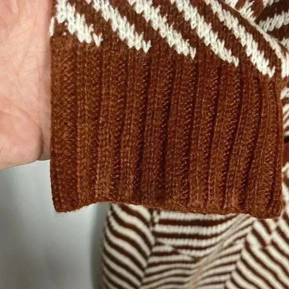 Fortune & Ivy Womens Cardigan Rust & Cream XL Open Front Long Line Chevron Comfy - Picture 4 of 13